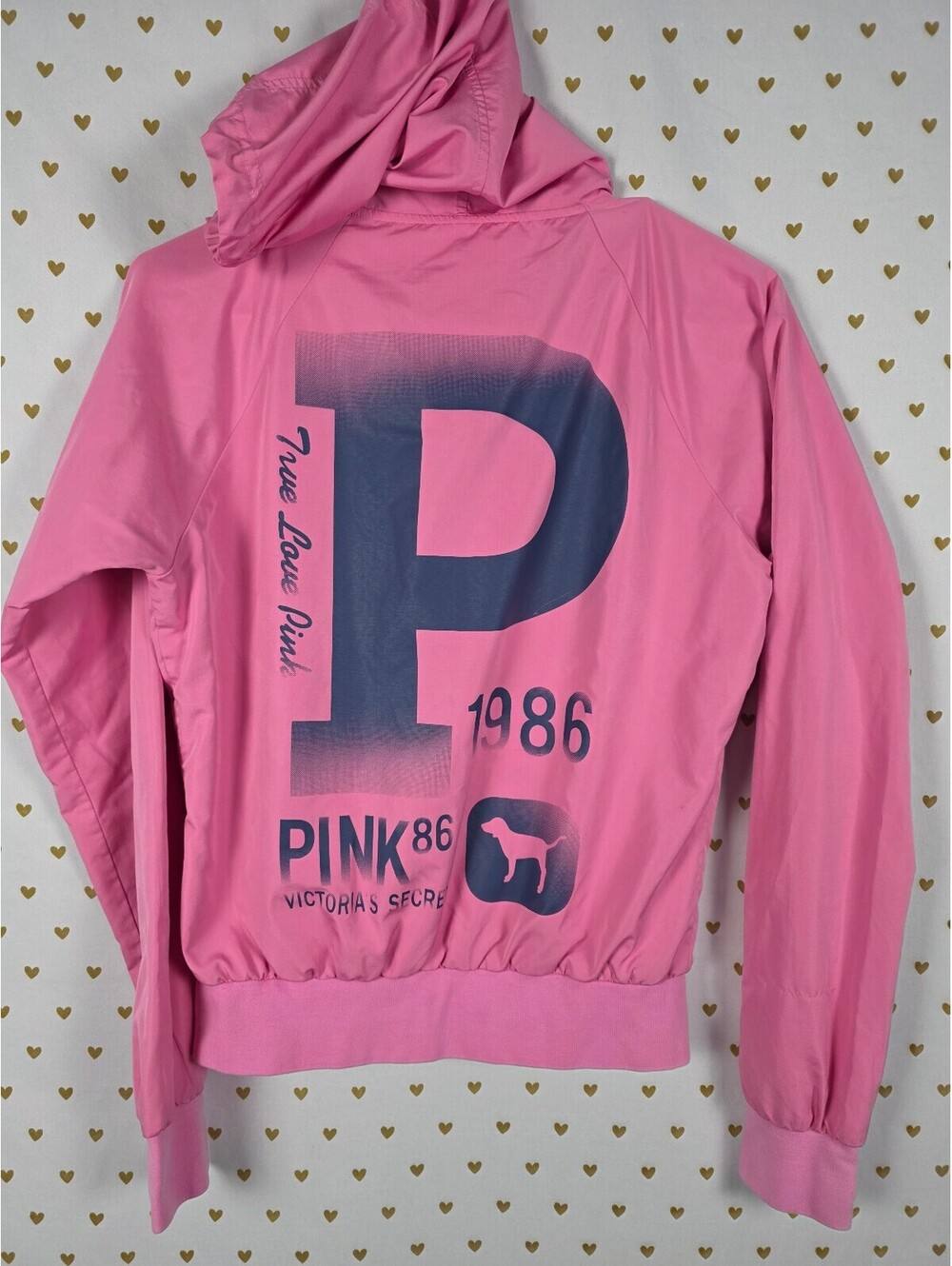 Victoria's Secret PINK Windbreaker Jacket S Pink Hooded Full Zip 1986 Logo